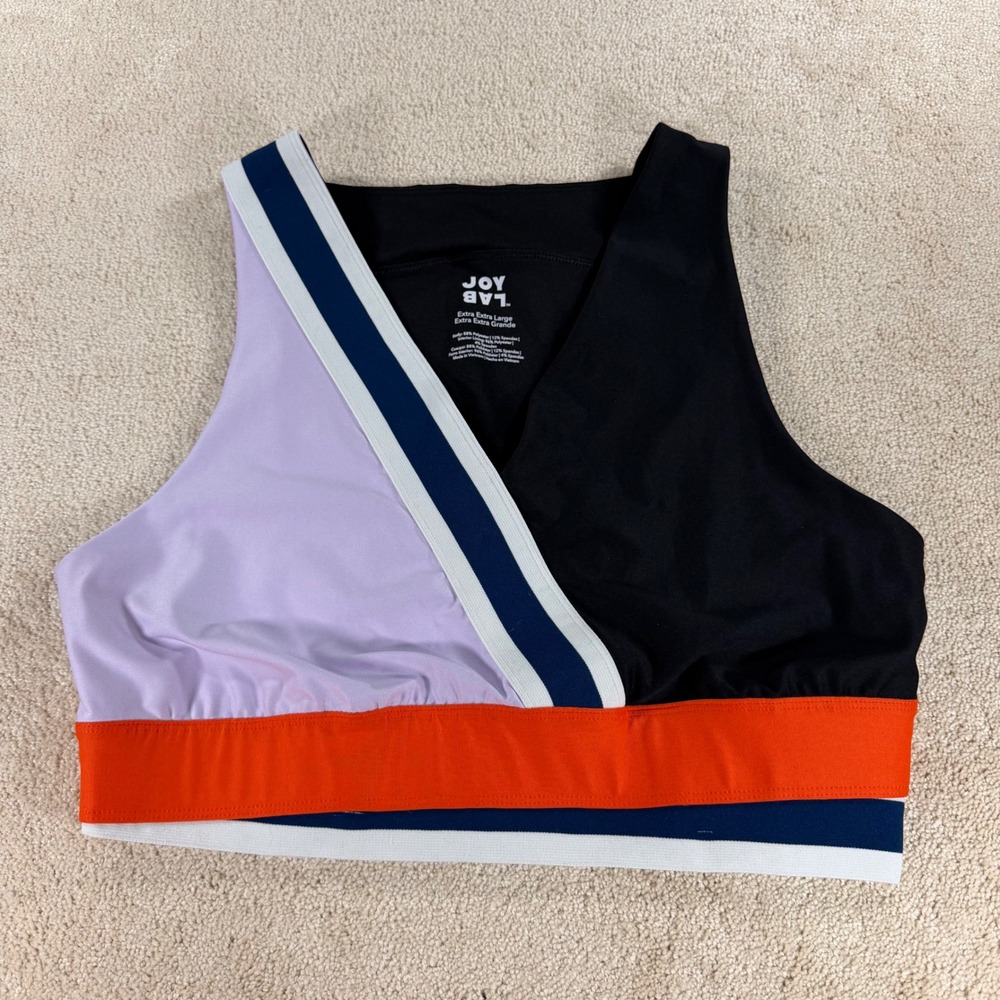 JoyLab Womens Colorblock Wrap Front Sports Bra Black Lavender Orange XXL